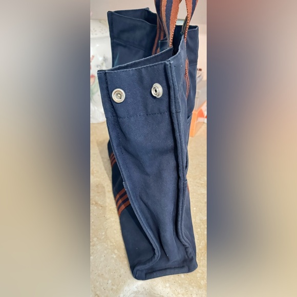 HERMES Paris Fourre Tout MM Navy/Brown Canvas Tote, Hand Bag. Made In France - Picture 13 of 14